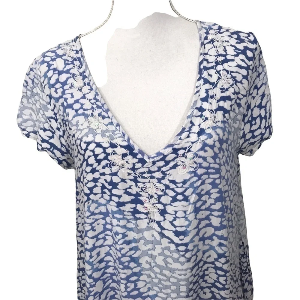 Ruby Yaya Large Dress V Neck A Line Lightweight Fringe Hem Sequins Embroidery.